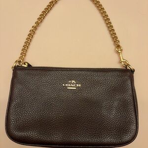 COACH Pebbled Leather Clutch in Dark Brown with Gold Hardware